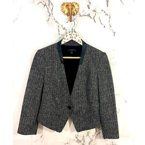 Ann Taylor Tweed Herringbone Faux Leather Blazer